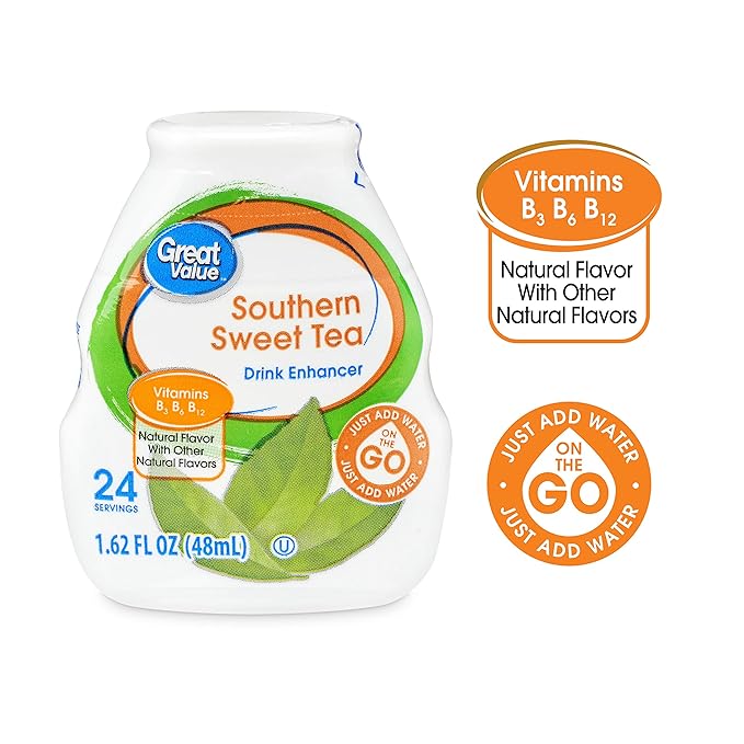 Great Value Liquid Flavor Enhancer Tea Selection - Southern Sweet tea Peach Raspberry-Black Tea. Sugar-Free t. 6 Bottles 1.62 oz each