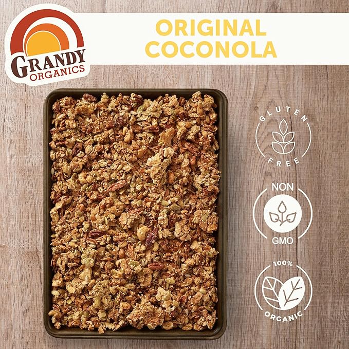 Grandy Organics Original Coconola Granola Certified Organic Gluten Free Granola Grain Free Vegan and Paleo Original Flavor Coconola 9oz Each Pack of 6