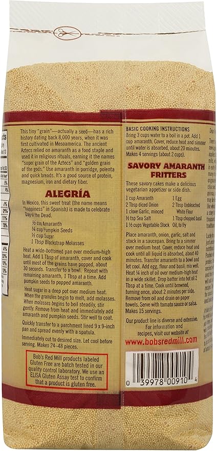 Bob's Red Mill Organic Whole Grain Amaranth 24 Oz (4 Pack)