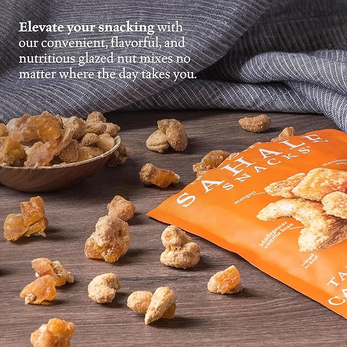 Sahale Snacks Tangerine Vanilla Cashew-Macadamia Glazed Mix 4 oz Pouches (6 Packs) - Dry-Roasted Deluxe Mixed Nuts with Mangoes &amp Madagascar Vanilla - Non-GMO Kosher &amp Certified Gluten-Free