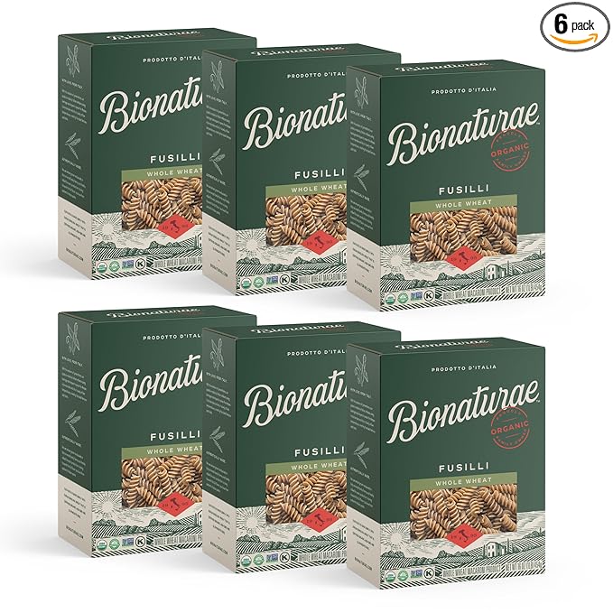 Bionaturae Fusilli Pasta Noodles - Whole Wheat Pasta Kosher Certified High Protein Non-GMO Verified USDA Certified Whole Wheat Fusilli Fusilli Pasta Organic Crafted in Italy - 16 Oz