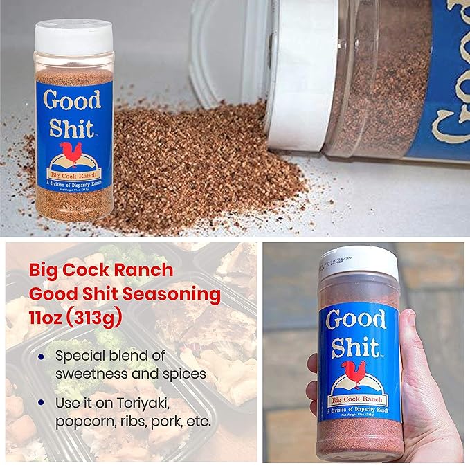 Big Cock Ranch Gourmet Seasoning Bundle All-Purpose Special Shit 13oz Bull Shit for Steak 12oz Good Shit Sweet N' Salty 11oz and Chicken Shit 12oz Gluten-Free and No MSG