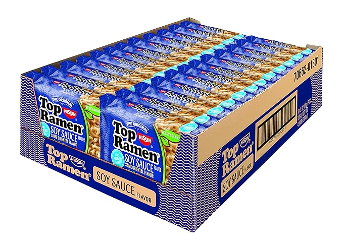 Nissin Top Ramen Noodle Soup Soy Sauce 3 Ounce (Pack of 48)