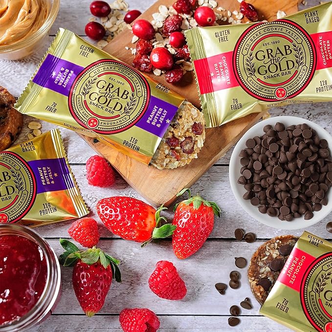 Grab The Gold Cranberries Peanut Butter &amp Jelly Protein Snack Bars | 11g Plant-Based Protein Bars with Organic Oats Whole Food Nutrition | Gluten-Free Vegan High-Fiber | 14 Bars Amazon Exclusiv