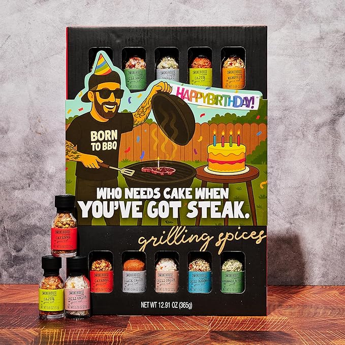 Smokehouse by Thoughtfully Gourmet Ultimate Grilling Spice Set with Birthday Wrap Includes 20 BBQ Seasonings &amp Rubs Like Chili Garlic Italian and Cajun Gift for Him Dad or Grill Lovers
