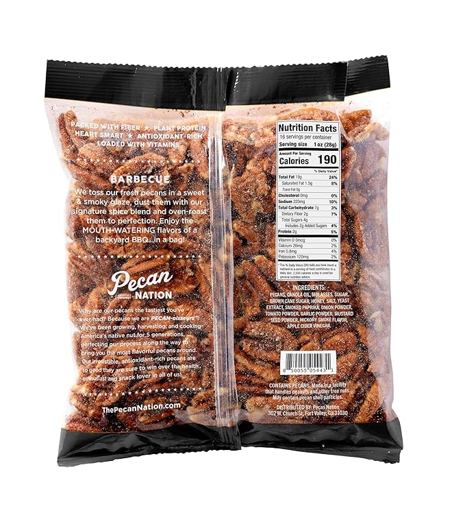 Pecan Nation Barbecue Georgia Pecan Halves 16 oz. Natural No preservatives Antioxidant-Rich Low Carb Dry Roasted Healthy Snacking Pecans for Adults and Kids (2 Pack)