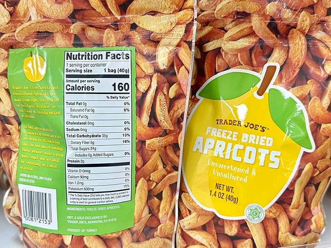 Trader Joe's Freeze Dried Apricots Unsweetened &amp Unsulfured 1.4 oz (40g)