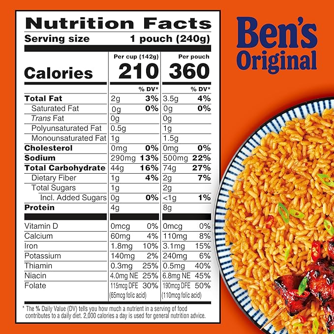 Ben’s Original Ready Rice Chili Garlic Flavored Rice Easy Dinner Side 8.5 oz Pouch (Pack of 12)