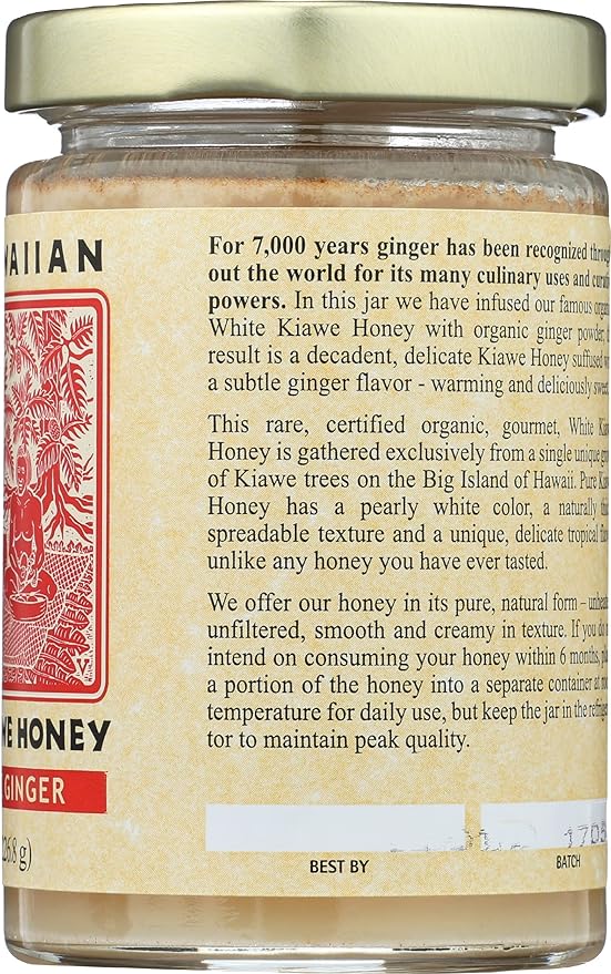 Rare Hawaiian Honey White With Hawaiian Ginger Organic 8 Ounce