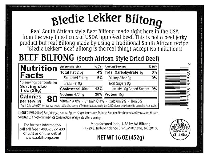 Bledie Lekker® Sliced Beef Biltong One Pound Resealable Bag - 16oz