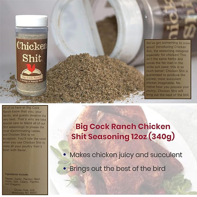 Big Cock Ranch Gourmet Seasoning Bundle All-Purpose Special Shit 13oz Bull Shit for Steak 12oz Good Shit Sweet N' Salty 11oz and Chicken Shit 12oz Gluten-Free and No MSG