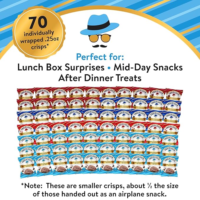 Undercover Snacks Chocolate Quinoa Crisps - Dark Chocolate Variety Pack | 70-Count Individually Wrapped Crisps | Gluten Free Nut-Free Allergen Friendly Kosher Plant-Based NOT AIRLINE SIZE