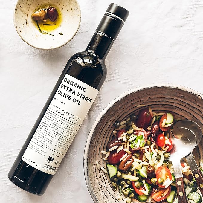 Erbology Organic Extra Virgin Olive Oil 17 fl oz - Early Harvest - 742 mg/kg Polyphenols - 0.15% Free Acidity - 100% Coratina Olives Hand-Picked and Pressed on a Family-Run Single Estate in Apulia It