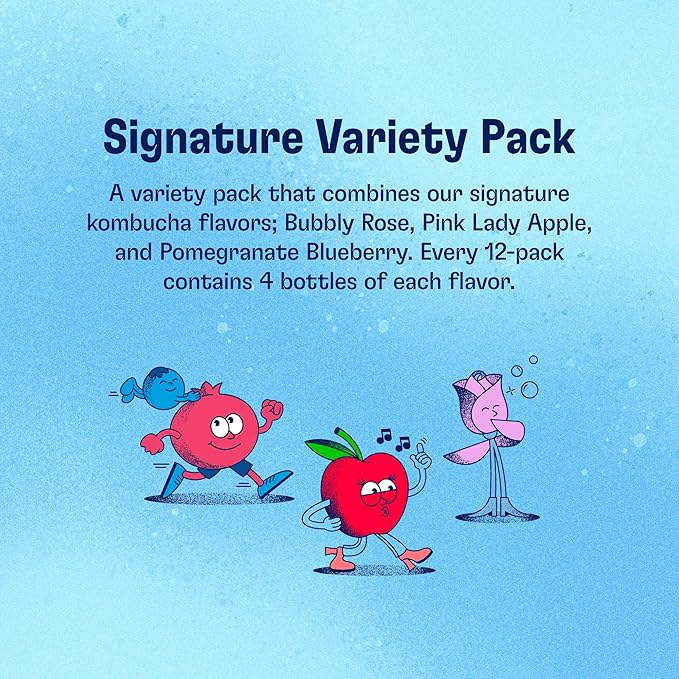 Health-Ade Signature Variety Pack Kombucha Tea Organic Drink with Living Probiotics Detoxifying Acids Supports Gut Health Non-GMO Vegan Gluten Free 12 Pack (16 Fl Oz Bottles)