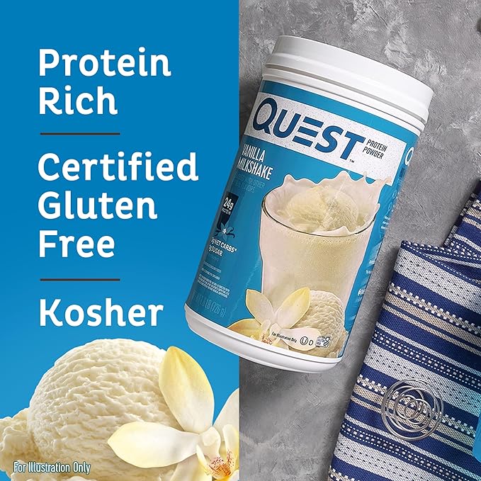 Quest Nutrition Vanilla Milkshake Protein Powder 24g of Protein 1g of Sugar 1.6 Pound 23 Servings &amp Salted Caramel Protein Powder 26g Protein 1g Sugar Low Carb Gluten Free