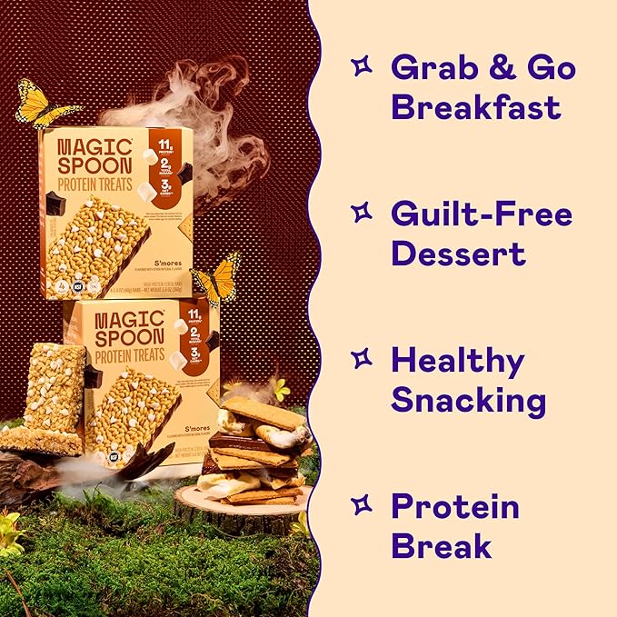 Magic Spoon Treats - 8 High Protein Bars Smores - High Protein Gluten Free Snack - Sugar&amp Gluten Free Protein Cereal Bar - Low Carb &amp Keto Friendly - Healthy Snacks for Adults