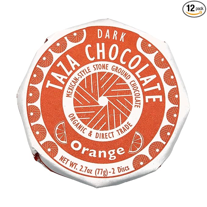 Taza Chocolate Organic Mexican-Style Disc 50% Dark Chocolate Orange 2.7 Ounce (12 Pack) Vegan