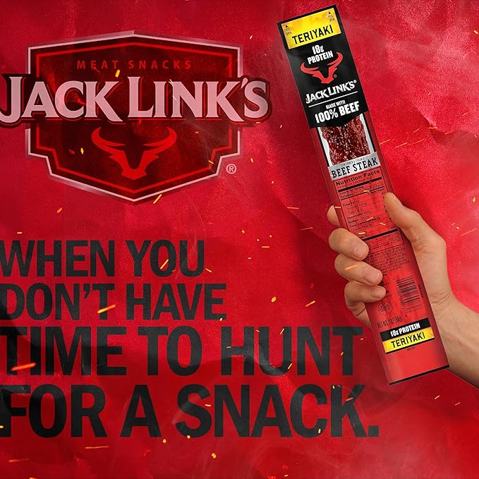 Jack Link's Beef Steak Teriyaki - Protein Snacks Meat Snack with 18g of Protein Made with 100% Beef Individually Wrapped Bulk Snack Pack Keto Friendly - 2 Oz. (12 Count)