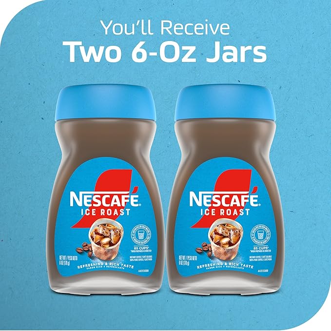 NESCAFÉ Ice Roast Instant Iced Coffee 2 Jars (6 Oz Each)