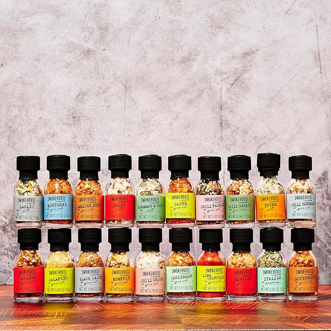 Smokehouse by Thoughtfully Gourmet Ultimate Grilling Spice Set with Birthday Wrap Includes 20 BBQ Seasonings &amp Rubs Like Chili Garlic Italian and Cajun Gift for Him Dad or Grill Lovers