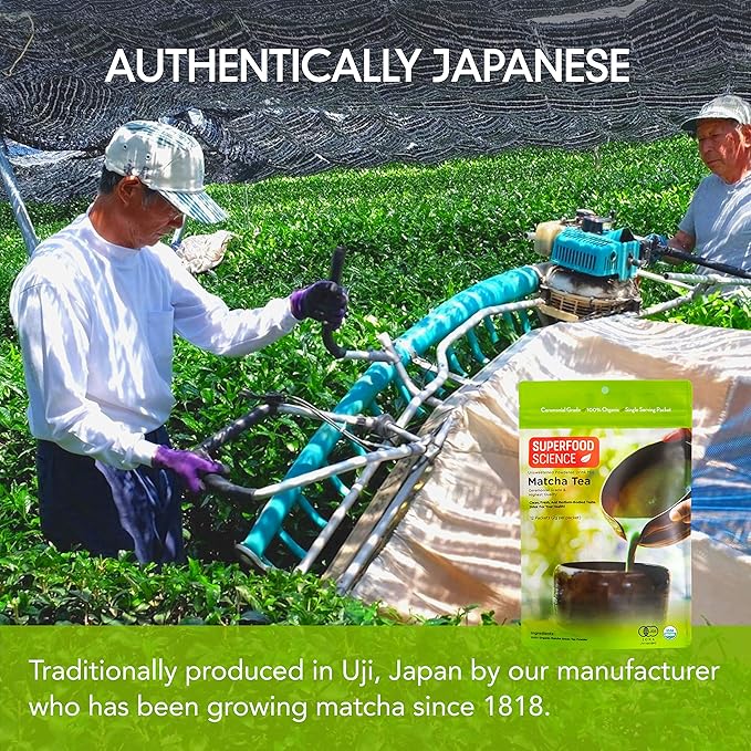 Matcha Ceremonial Grade Pure Uji Matcha Powder Organic 12 Unsweetened Organic Japanese Tea Packets ECGC L-Theanine Chlorophyll in Green Vibrance Powder Tasty Hot and Ice Green Tea 2 g/packet