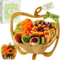 NUT CRAVINGS - Dried Fruit Flower Bouquet Arrangement in Wooden Apple-Shaped Gift Basket + Tray (9 Assortment) Ramadan Gifts Healthy Snack Care Package