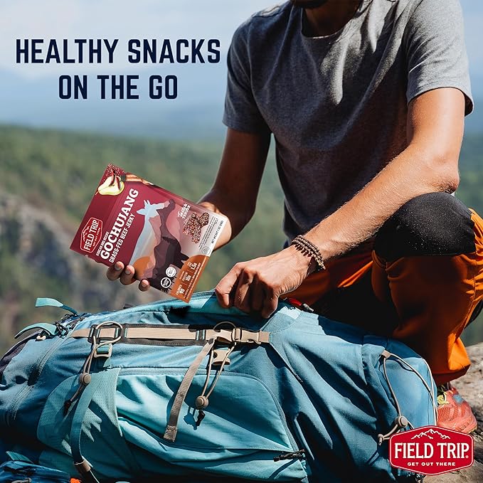 Field Trip Grass Fed Beef Jerky Healthy Gluten Free Snacks All Natural Paleo-Friendly Beef Jerky High Protein Low Carb Snack with No Nitrates 1oz Bag 12 Pack Gochujang Korean BBQ