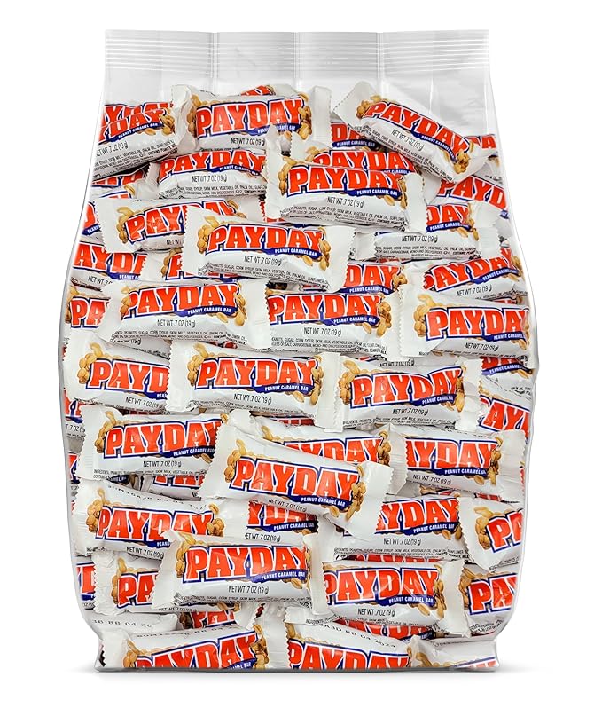 PayDay Fun Size Candy Bars - 40 Individually Wrapped Candy Bars - Bulk PayDay Peanut &amp Caramel Candy - Bulk Candy Perfect for Parties and Office Snacks - Bulk Candy Bag - 40 Pieces