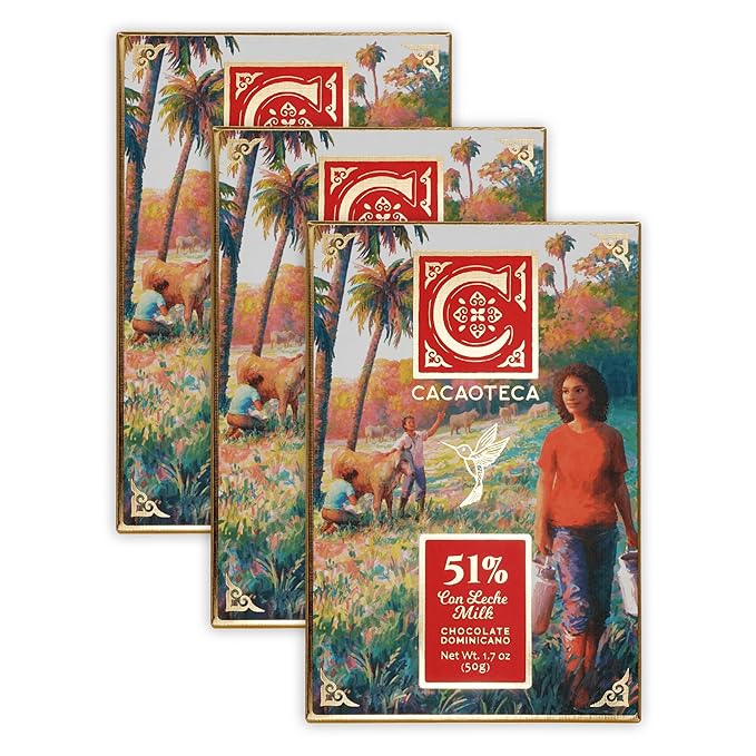 Cacaoteca 51 Milk Chocolate 3 Pack - Dominican Chocolate - Bean-to-Bar Direct Sourced - Gluten-Free - Bundle