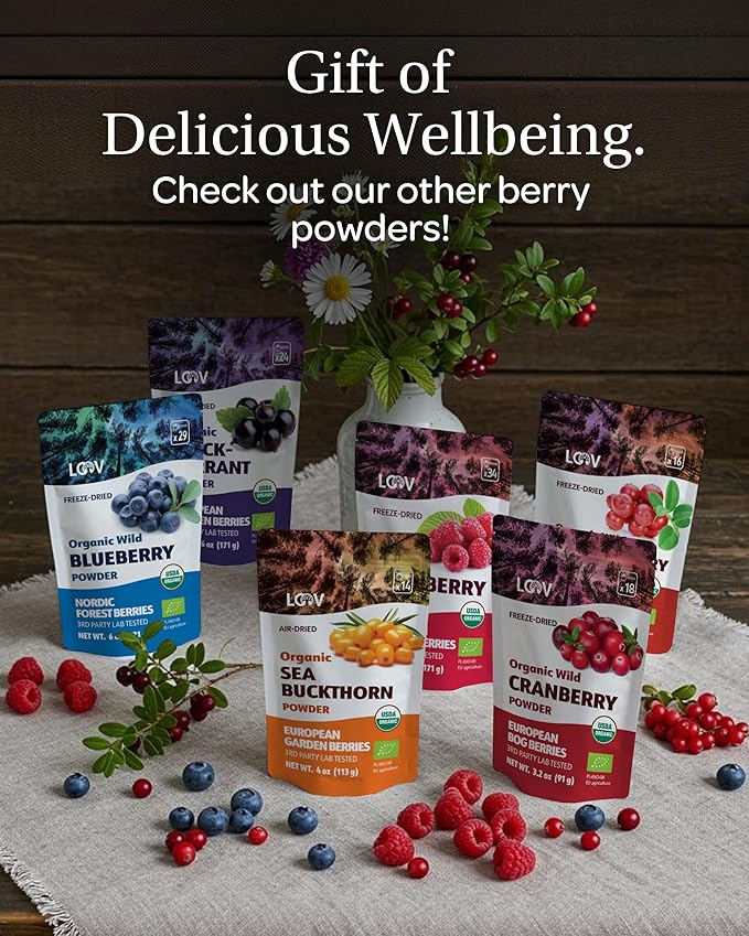 Organic Freeze-Dried Cranberry Powder – Pure 100% Natural Wild Whole Fruit Certified Organic from Nordic Forests – Non-GMO No Added Sugar – 6oz (35 Servings)