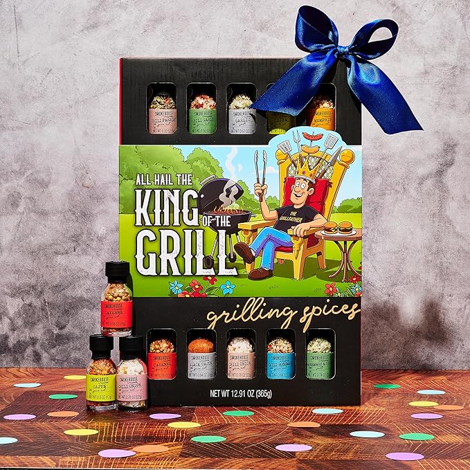 Smokehouse by Thoughtfully Gourmet Ultimate Grilling Spice Set with King of the Grill Wrap Includes 20 BBQ Seasonings &amp Rubs Like Chili Garlic Italian and Cajun Gift for Dad Uncle Husband