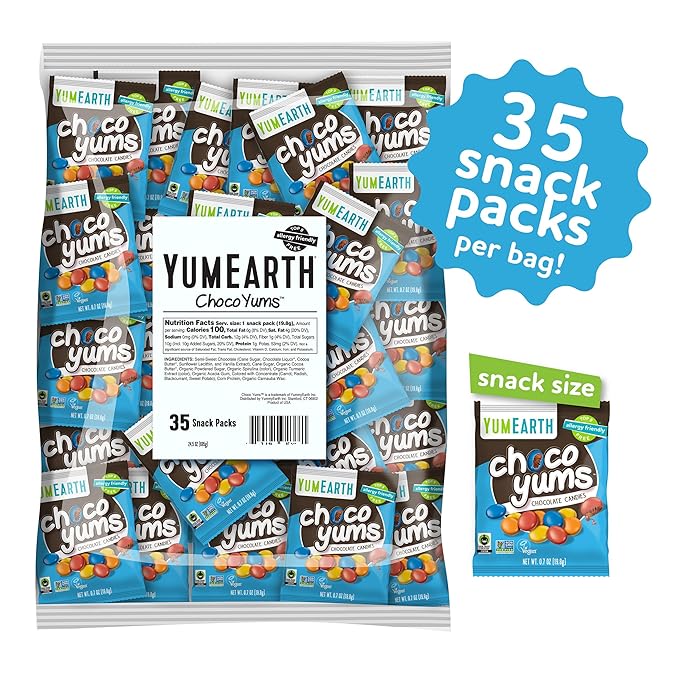 YumEarth Choco Yums Fun Size Vegan Milk Chocolate Candy - Bulk Bag of Dairy Allergen and Dye Free Chocolate Candy Packs for Halloween - 35 Count