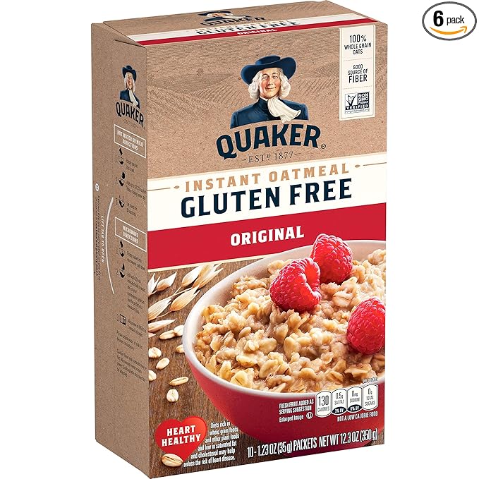 Quaker Instant Oatmeal Gluten Free Original Breakfast Cereal 1.23oz -10 count (Pack of 6 )