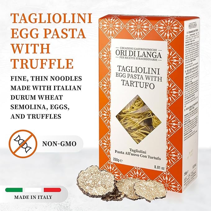 Ori di Langa Tagliolini Egg Pasta with Truffles - Gourmet Egg Noodles with Black Truffles Foraged in Italy All Natural Durum Wheat Pasta Italian Food Products from Italy Non-GMO - 8.8 oz