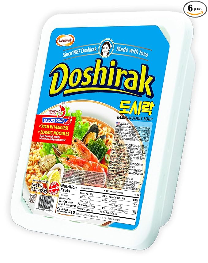Paldo DOSHIRAK Oriental Style Noodle 90 grams Made in Russia (Seafood_Mild 6 packs)