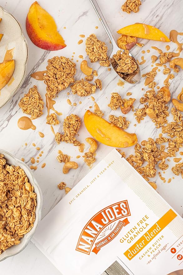Nana Joes Granola Cluster Blend | Cashew Butter &amp Peach | Handmade Gluten-Free Vegan Healthy Plant-Based Organic No Refined Sugar Low-Carb | Superfood for Breakfast Lunch Dinner (6 Pack)