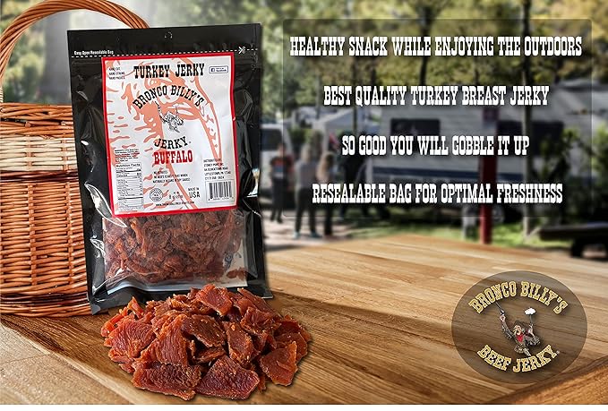 Bronco Billy's Turkey Jerky Buffalo Flavor Half Pound Resealable Bag