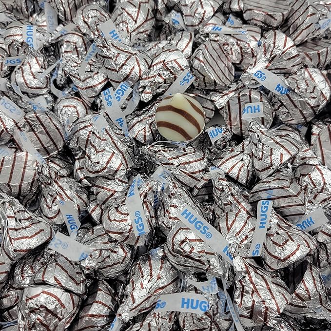Yummy Chew Hershey Hugs Bulk Candy - 2lb of Individually Wrapped Hershey Hugs White Chocolate Candy - Hershey Kisses Hugs Candy - 2 Pound Bulk Hugs Kisses Candy Full Size
