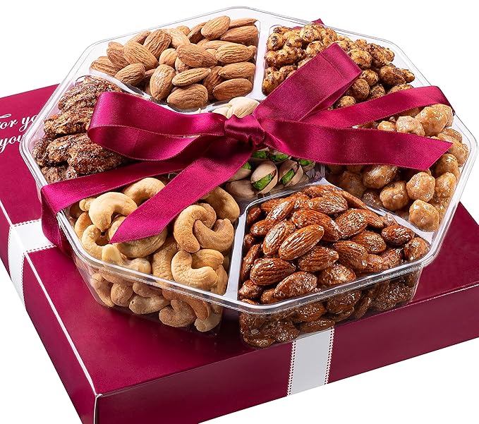 Holiday Nuts Gift Basket - Assortment of Sweet &amp Roasted Salted Gourmet Nuts - Food Gift Box for Him Husband Christmas Fathers Day Mothers Day Sympathy Family Men &amp Women