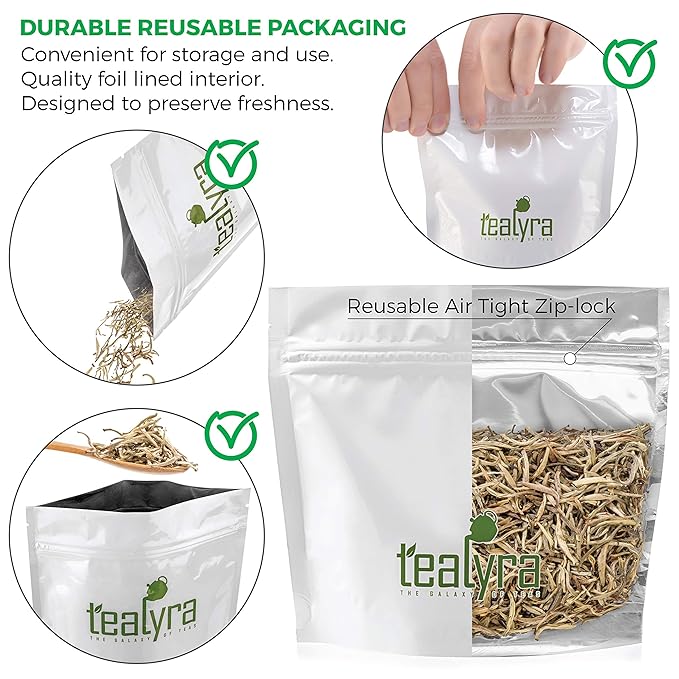 Tealyra - Luxury Jasmine Silver Needle White Losse Tea - Grown in Fujian China - Loose Leaf Tea - Caffeine Level Low - 110g (4-ounce)