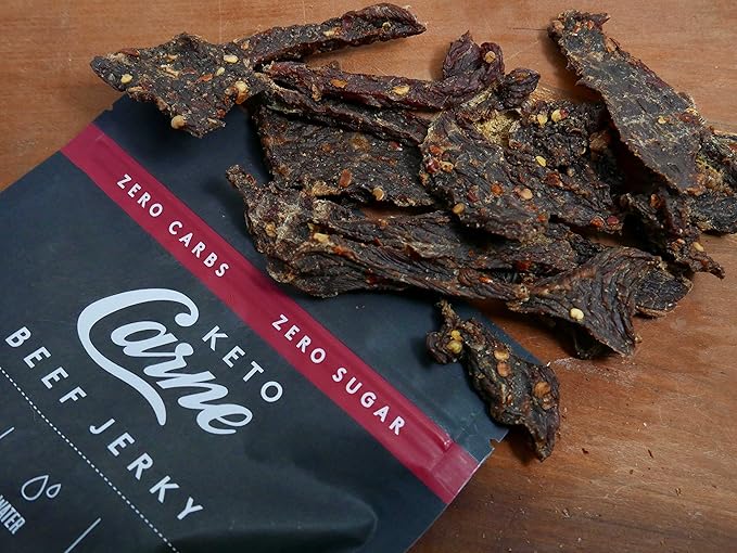 KETO CARNE | Healthy Keto &amp Low Carb Beef Jerky | 0g Carb | 0g Sugar | Sugar Free Zero Carb | Gluten Free | Soy Free | Preservative Free | Nitrate Free | All Natural | Pack of 4