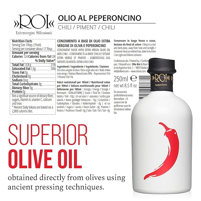 ROI Extra Virgin Olive Oils Flavored with Lemon Chili &amp Rosemary - 100% Naturally Infused Herb Olive Oil - Italian Gourmet Olive Oil Variety Set of 3 8.45 fl oz (250ml) Each