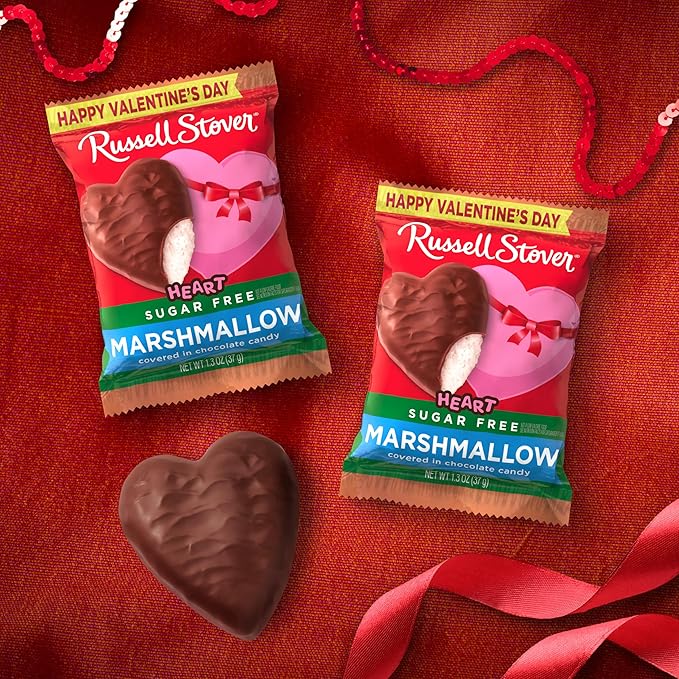 RUSSELL STOVER Valentine's Day Sugar Free Marshmallow Chocolate Candy Heart 1.3 oz. (Pack of 18)