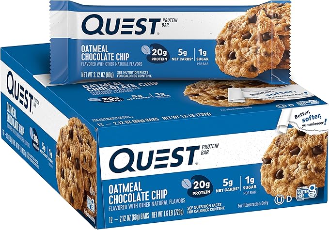Quest Protein Bar Bundle with Oatmeal Chocolate Chip and Dipped Cookies &amp Cream Bars High Protein Gluten Free 12 Count Each