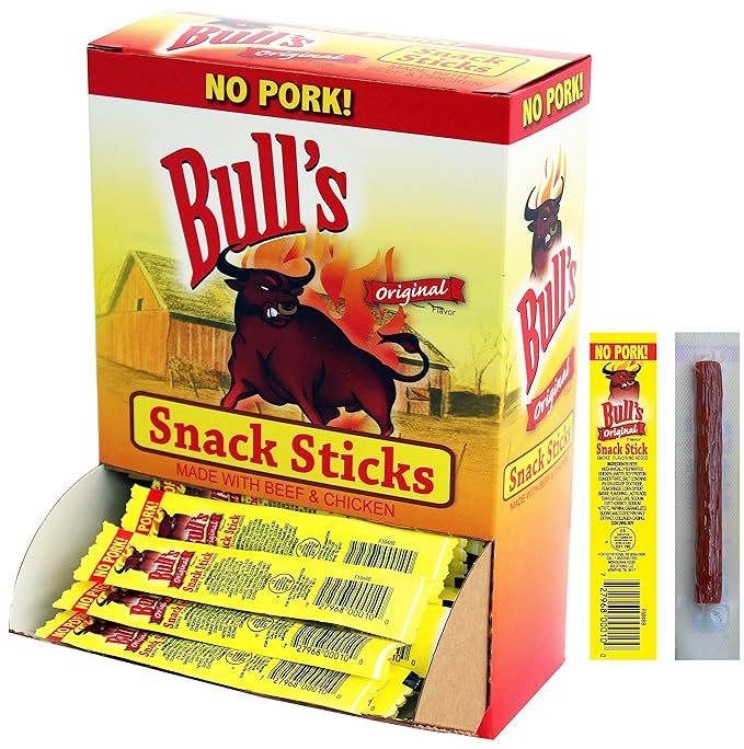 Bull's Original 0.25oz Snack Sticks – 100 Count Box (Made with beef and chicken – no pork)
