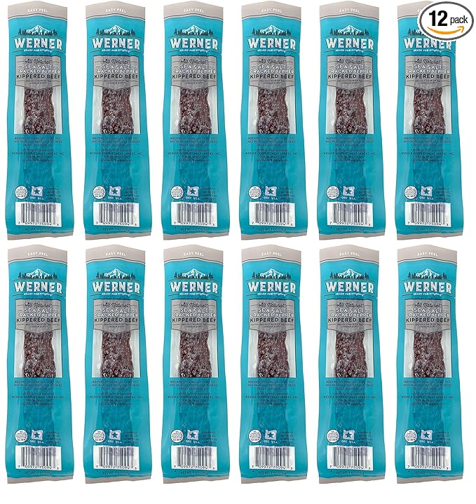 Werner Beef Steak Sticks Pack of 12 – Beef Jerky Sticks 1 Ounce (Sea Salt &amp Cracked Pepper)