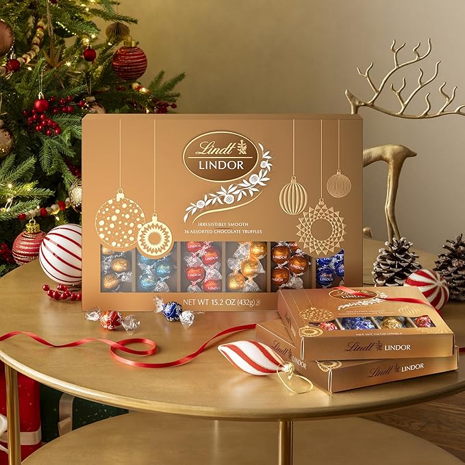 Lindt LINDOR Holiday Deluxe Assorted Chocolate Candy Truffles Gift Box 15.2 oz.