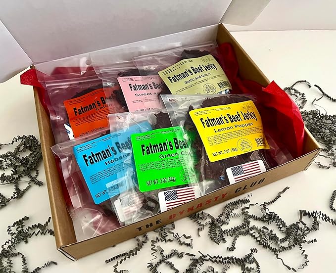 Jerky Dynasty Fatman's Beef Jerky Variety Pack - 6 Flavors Including Spicy Habanero Green Chile &amp Savory Garlic Onion - Protein-Rich Snacks Variety Pack for Adults - Tasty Food for Sharing