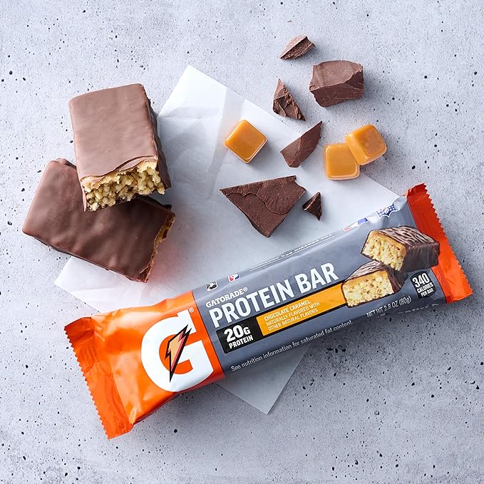 Gatorade Whey Protein Bars Chocolate Caramel 2.8 oz bars (Pack of 12 20g of protein per bar)