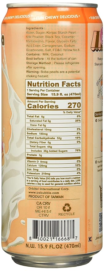 O's Bubble Gummy Boba Latte Canned Bubble Tea Drink With Chewy Boba Pearls (Konjac) 22% whole milk blend 470ml(15.9 fl oz/can) THAI TEA (Pack of 12)